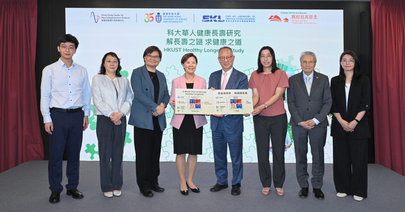 Prof Nancy IP and Dr Roy CHUNG take a group photo with the HKUST Healthy Longevity Study team members